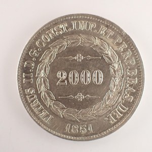 Brazílie / 2000 Reis 1852, hranka, Ag,