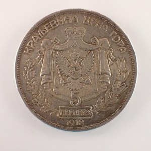 Černá Hora / 5 Perper 1912 SS, KM#15, raženo jen 40.000 ks, Ag,