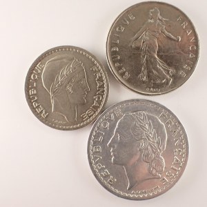 Francie / 10 Francs 1948, 5 Francs 1946, 1990, 3 ks