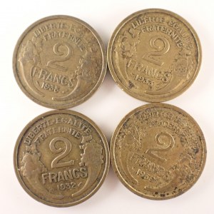 Francie / 2 Frank 1932, 1933, 1938, 1939, 4 ks