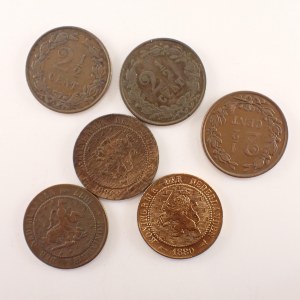 Holandsko / 2 1/2 Cent 1877, 1880, 1881,1884, 1886, 1890, 6 ks