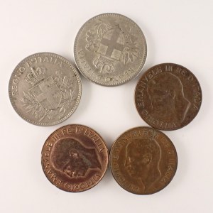 Itálie / 20 Centesimi 1918, 1919, 5 Centesimi 1921, 1922, 1928, 5 ks