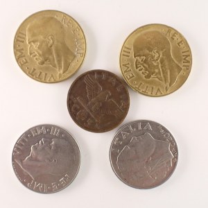 Itálie / 20 Centesimi 1940, 1941, 10 Centesimi 1939, 1940, 5 Centesimi 1938, 5 ks