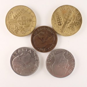 Itálie / 20 Centesimi 1940, 1941, 10 Centesimi 1939, 1940, 5 Centesimi 1938, 5 ks