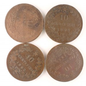 Itálie / 10 Centesimi 1862 M, 1863, 1866 .OM, 1894 BI, Cu, 4 ks