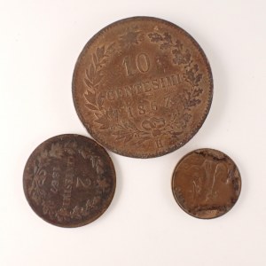 Itálie / 10 Centesimi 1867 H, 2 Centesimi 1867, 1 Centesimo 1916, Cu, 3 ks