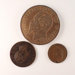 Itálie / 10 Centesimi 1867 H, 2 Centesimi 1867, 1 Centesimo 1916, Cu, 3 ks