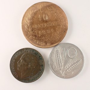Itálie / 10 Centesimi 1894, 1922, 10 Lira 1954 , 3 ks