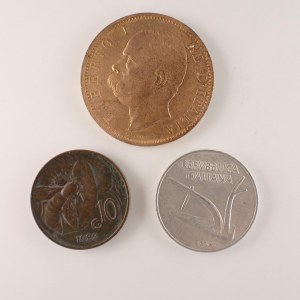 Itálie / 10 Centesimi 1894, 1922, 10 Lira 1954 , 3 ks