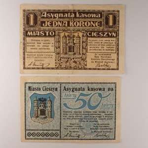 Slezsko / Cieszyn, 50 Halerzy, 1 Korone, 1919, 2 ks