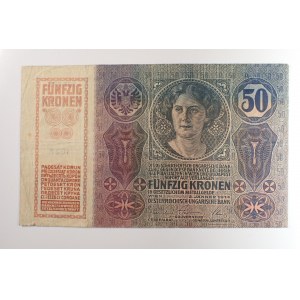 Rakousko - Uhersko / 50 K 1914 série 1067, Bajer RU 9, 2 x 1cm přelepená,