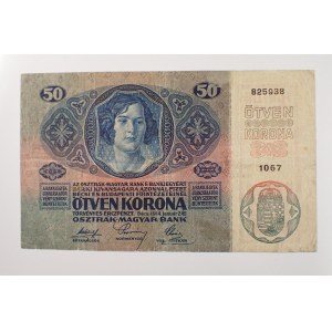 Rakousko - Uhersko / 50 K 1914 série 1067, Bajer RU 9, 2 x 1cm přelepená,