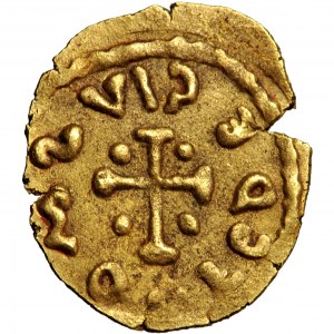 Frankowie. Merowingowie, triens (tremissis), Courçais (Curciaco vicus), mincerz Fedegius, ok. 600-675