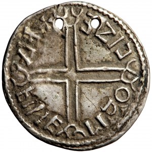 Skandynawia, ciężkie naśladownictwo pensa Etelreda II typu Long Cross, mincerza Aelfwine’a, z mennicy Chichester