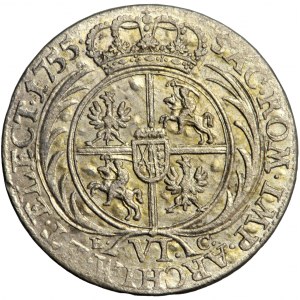 August III, Sechspfennig 1755, Leipzig, E. Croll