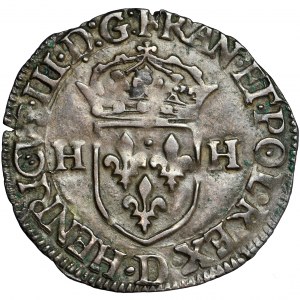 France, Henry III, douzain 1576, Lyon, mark: trefoil