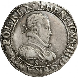 Frankreich, Heinrich III. (Heinrich der Valois), Halbfranken 1577, Troyes, Zeichen: Ligatur DF