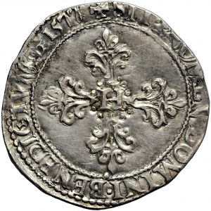 Francja, Henryk III (Henryk Walezy), pół franka 1577, Troyes, znak: ligatura DF