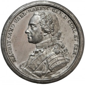 Francja, medal, Marszałek Maurycy Saski, książę Kurlandii i Semigalii, Strasburg, Johann Daniel Kamm, 1750