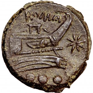 Römische Republik, anonyme Ausgabe, AE-Viertel-Serie mit Sternen, Rom, 169-158 v. Chr.
