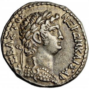 Prowincje rzymskie. Syria, Neron (54-68), tetradrachma, Antiochia, datowana 10 r. panowania (112 r. Ery Cezariańskiej) = 63/64 po nar. Chr.