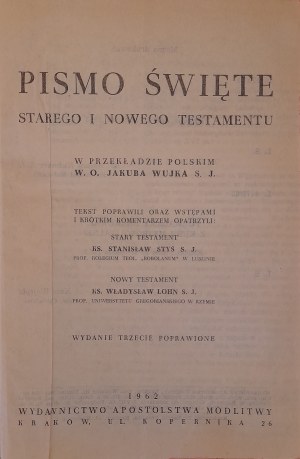 PISMO ŚWIĘTE STAREGO I NOWEGO TESTAMENTU w przekładzie o. Jakuba WUJKA (z kompletem map