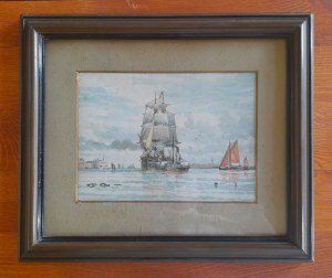 Malarz holenderski, Statek w porcie (akwarela, początek XX wieku)