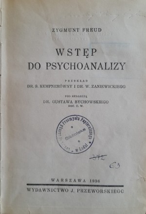 FREUD Zygmunt - Wstęp do psychoanalizy - 1936