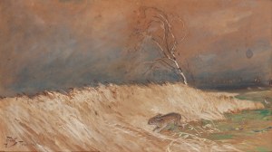 Julian Fałat (1853 Tuligłowy - 1929 Bystra), Polowanie na zająca z nagonką, 1920