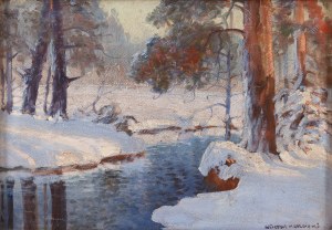Wiktor Korecki (1890 Kamieniec Podolski - 1980 Milanówek k. Warszawy), Pejzaż zimowy z rzeką