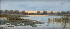 Marceli Harasimowicz (1859 Warszawa - 1935 Lwów), Para pejzaży - Świt i Zachód słońca nad jeziorem