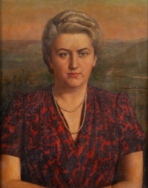 Bolesław Nawrocki (1877 Łódź - 1946 Pabianice), Portret damy ze sznurem pereł, 1945