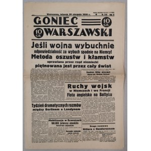 Goniec Warszawski 29 08 1939 - Jeśli wojna wybuchnie to z winy Niemiec