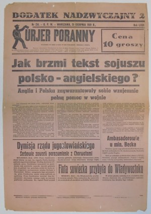 Kurjer Poranny - 25 sierpnia 1939 sojusz polsko-angielski