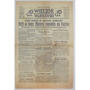 Wieczór Warszawski, 1 września 1939, napaść Niemiec