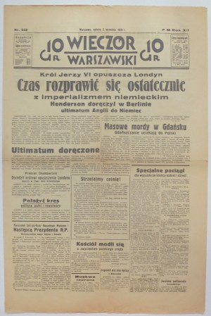 Wieczór Warszawski, 2 września 1939, ultimatum Anglii