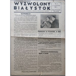 Wyzwolony Białystok nr 3, 27 X 1939 - Białoruś Zachodnia [Rara]