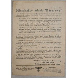 [Powstanie Warszawskie - przepustka] Mieszkańcy miasta Warszawy! - 11.09.44