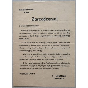 [Zarządzenie o ewakuacji], Komendant fortecy Posen, 1945