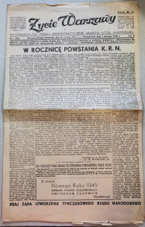 Życie Warszawy, 1.1.1945 - rocznica K.R.N.