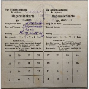 [Kartka na mleko] Magermilchkarte [wypełniona, Lwów, 1941?]