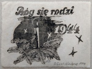 Kartka świąteczna z oflagu Dössel-Warburg 1944 - Bóg się rodzi