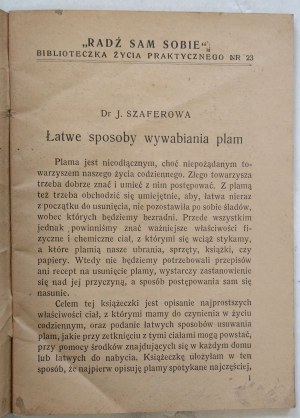 Szaferowa Janina: Łatwe sposoby wybawiania plam, 1941