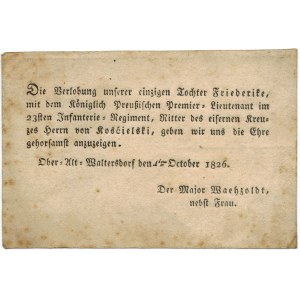 Leutnant Koscielski und Friederike Waehzoldt , 1826, Alt-Waliszewo