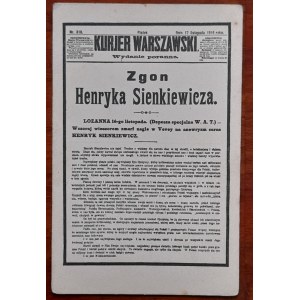 Kurier Warszawski 17 XI.1916 r.Zgon Henryka Sienkiewicza