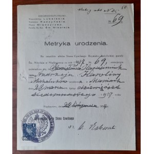 Międzyrzec. Metryka urodzenia