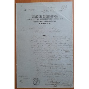 Kielce. Pismo nr 4879 z dnia 9 listopada 1854 r. Dyrekcji Szczegółowej Towarzystwa Kredytowego Ziemskiego w Kielcach