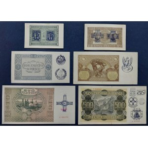 1, 2, 5, 10, 100, 500 GOLD, 1940-1941, - imprints