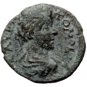 Caria, Bargasa, Commodus (177-192), AE (Bronze, 18,0 mm, 2,65 g). Obv: M AYP - KOMOΔOC, laureate, draped bust of Commodu