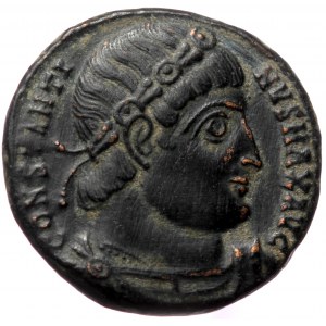 Constantine I (307/10-337), Antiochia, AE follis (Bronze, 16,9 mm, 3,01 g), 335-337. Obv: CONSTANTINVS MAX AVG, rosette-